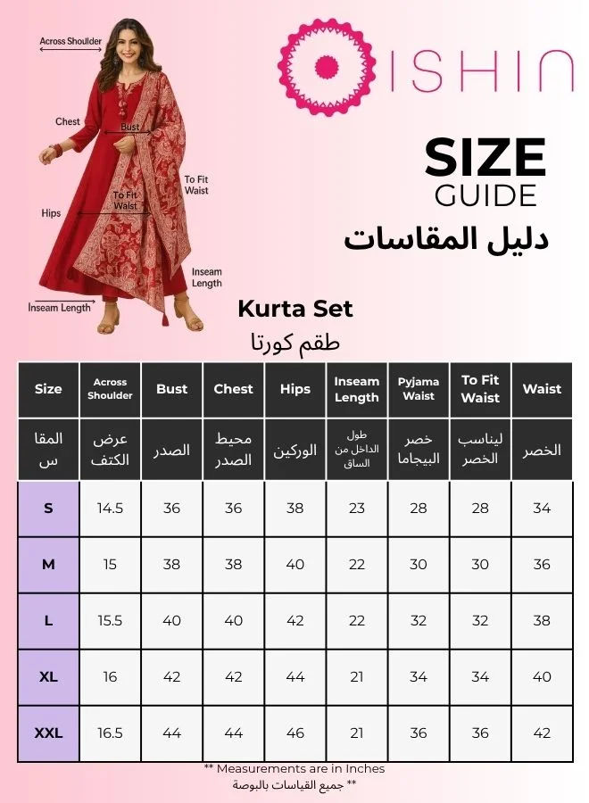 ISHIN  Women's Yellow Viscose Blend Embellished Tunic Full Length Casual Straight Fit Kurta Set for Women | Best Price UAE